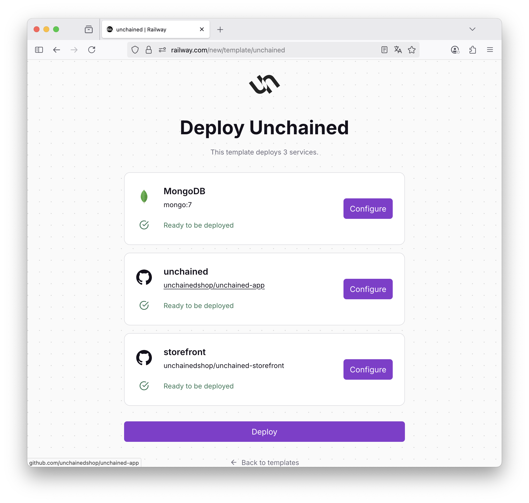 Railway Deployment Screen